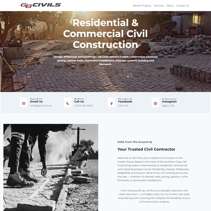 gbcivils construction website screenshot