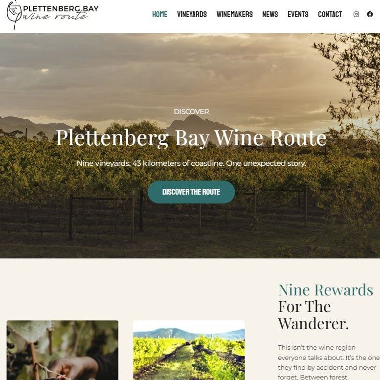 Screenshot from Plett Wine Route website for the portfolio gallery slider